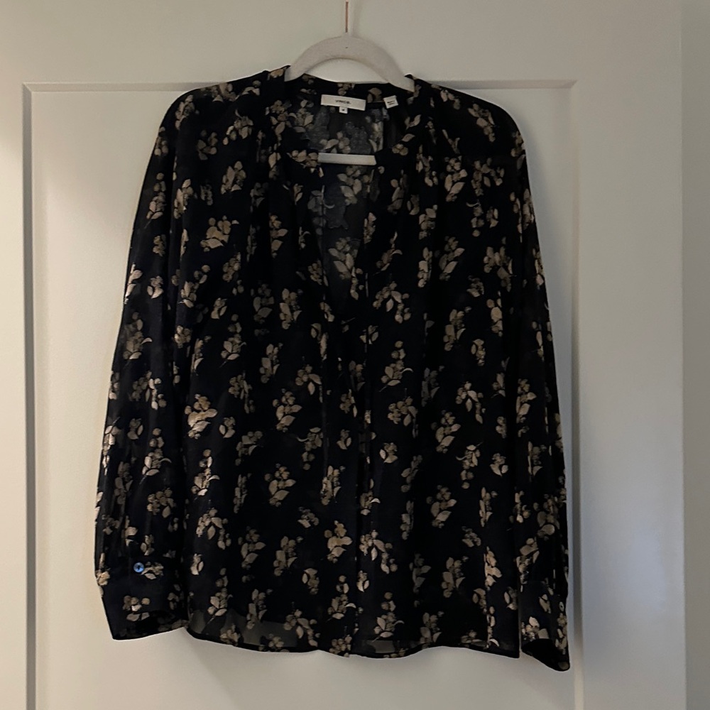 Vince Black Floral Blouse